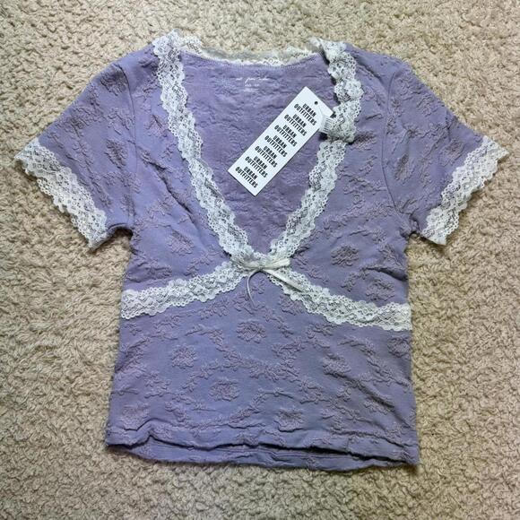 Out From Under Bella Seamless Knit Lace Trim Crop Tee Lavender XS/S NWT - Picture 2 of 7